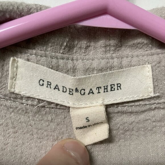 Grade & Gather Shirt Womens S Linen Blend Cringle Cotton Gauze Taupe - Picture 2 of 6
